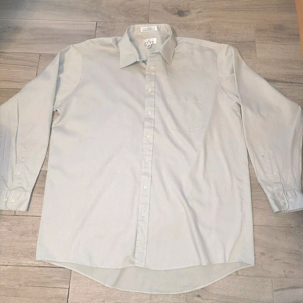 Enro Mens 18 Tall Piqued Button Down Long Sleeve Cottton Blend Shirt Tan